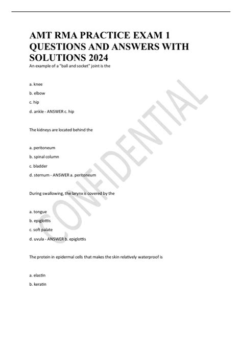 AMT RMA PRACTICE EXAM 1 QUESTIONS AND ANSWERS WITH SOLUTIONS 2024 - AMT ...