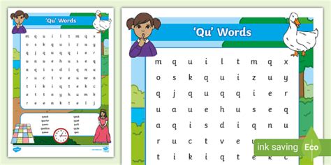 'Qu' Words Word Search (teacher made) - Twinkl