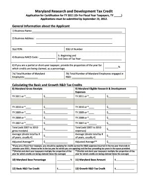 Maryland Research and Development Tax Credit Application - Fill Out ...