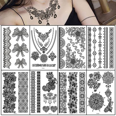 AWLEE Henna Temporary Tattoo Stickers for Women Black Lace India | Ubuy