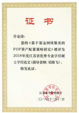 我院许金涛同学喜获2018年度江苏省优秀专业学位硕士学位论文奖