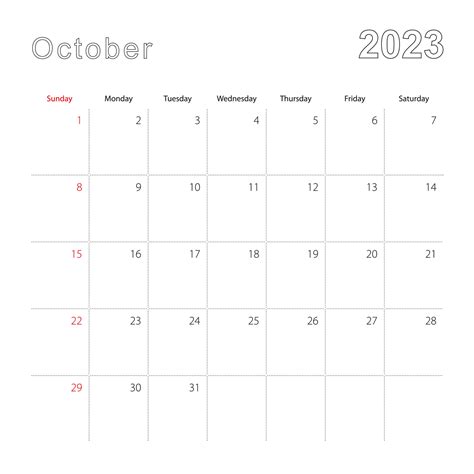 calendario de pared simple para octubre de 2023 con líneas punteadas ...
