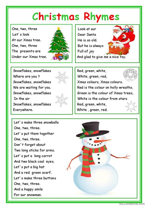 Christmas rhymes general vocabulary…: English ESL worksheets pdf & doc