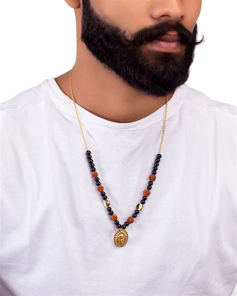 Rudraksha With Black Beaded Chain With Lord Buddha Pendant – VOYLLA