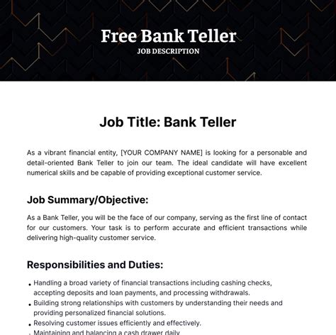 Free Bank Teller Job Description Template to Edit Online
