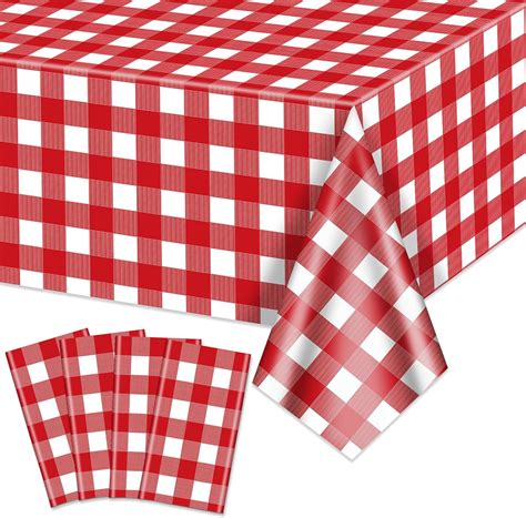 Amazon.com: 4 Pack Red Gingham Tablecloths, Red and White Checkered ...
