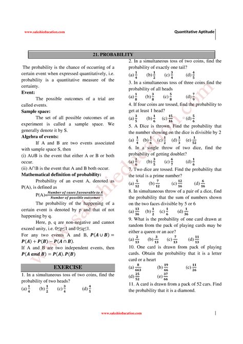 21-Probability - adfvad - 21. PROBABILITY The probability is the chance ...