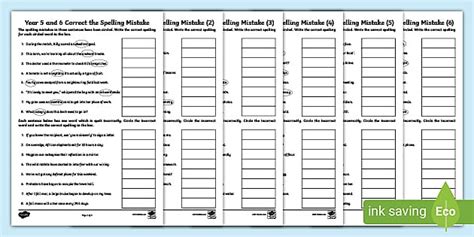 Correct the Spelling Mistakes Worksheet Pack 2 - Year 5 & 6 (Ages 9-11)