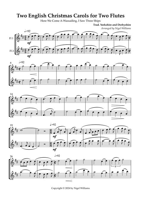 Two English Christmas Carols for Two Flutes (arr. Nigel Williams) Sheet ...