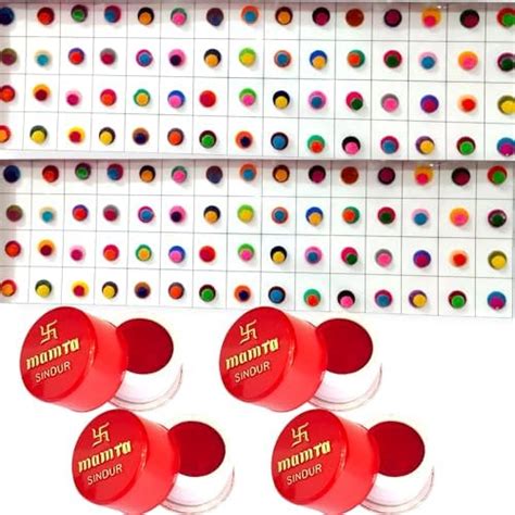 Mamta Sindoor Powder Red, 20g, Pack of 4 with Multicolour Velvet Bindi ...