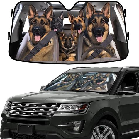 GENANY German Shepherd Dog Family Funny Windshield Sun Shade for Car SUV Truck (55x30 Inches ...