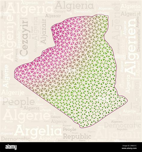 Algeria map design. Country names in different languages and map shape ...