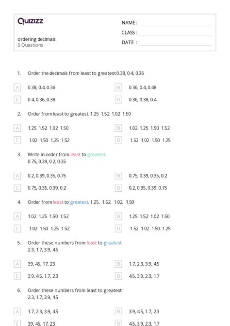 Image result for Ordering Decimal Numbers