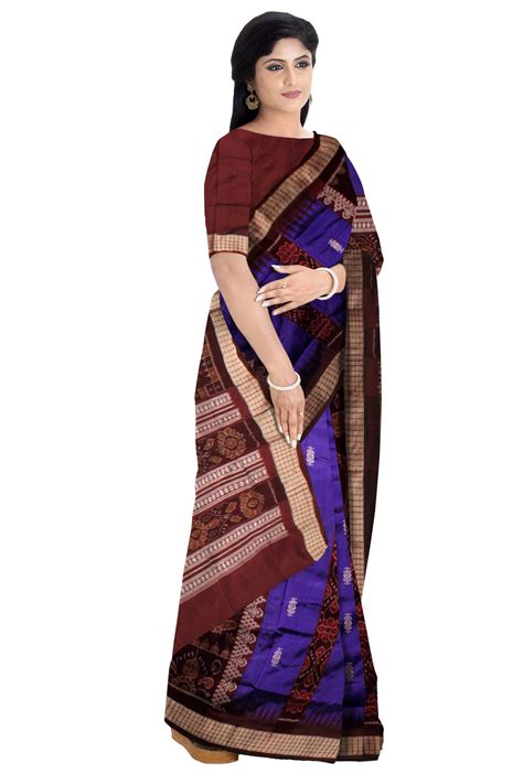 Blue and coffee color base Bomkei Pata saree.