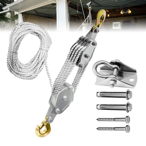 Rope Hoist Pulley System, 4400LB Block and Tackle Pulley System, 8:1 ...