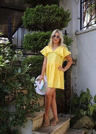 Yakası Fisto Detay Sarı Mini Elbise Quzu Mini Elbise %20 İndirimli ...