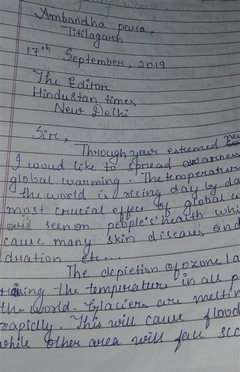 write a letter to the editor of an English newspaper expressing your ...