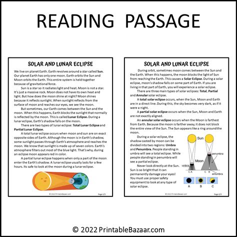 Solar And Lunar Eclipse Reading Comprehension Passage and Questions ...