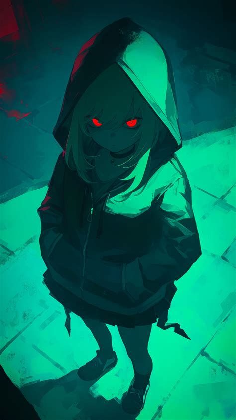 Download wallpaper 1350x2400 girl, hood, eyes, art, anime iphone 8+/7 ...