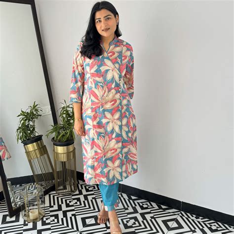 Firozi Petal Angrakha Kurta Set – shrisa.in