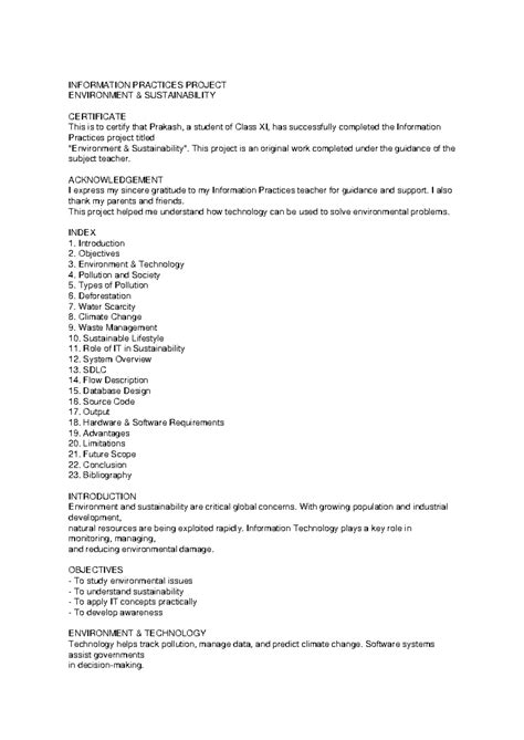 IP Class XI Environment Sustainability Project Report - Studocu