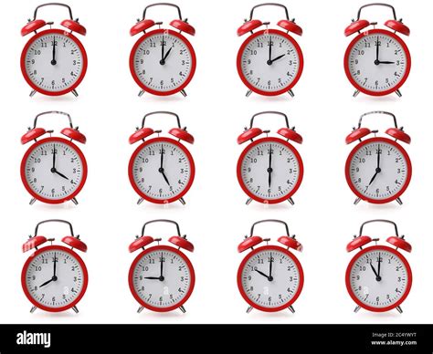 Compilation of alarm clocks with different time settings from one hour ...