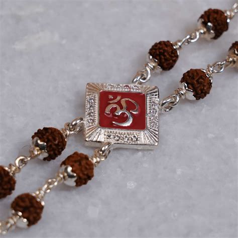 Rudraksha Silver Om Red-Col Double Line Bracelet – Prinjal Jewels