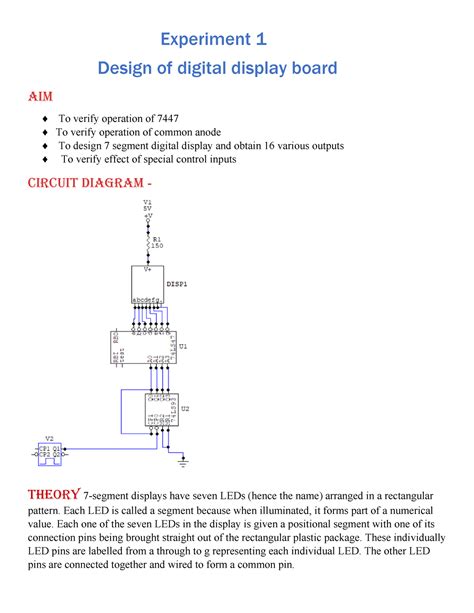 EXPT1 DIGITAL ELECTRONICS - Experiment 1 Design of digital display ...
