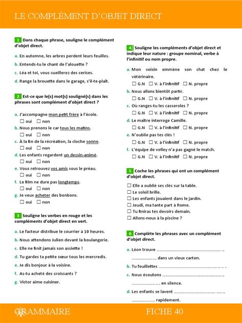 Image result for Lecon Le Complement D'objet Direct CM2