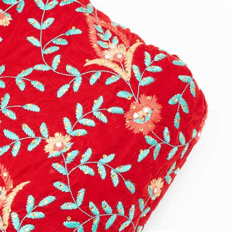 Premium Red Colour Velvet Embroidered Fabric Fabric for Designers ...