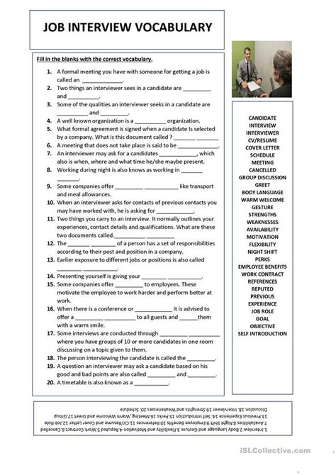 ESL Job Interview Worksheets 的图像结果