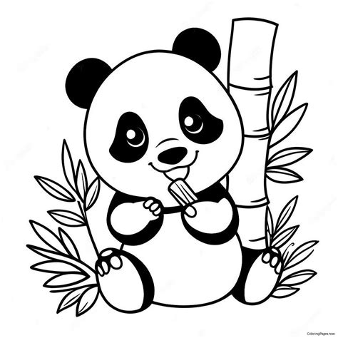 Cute Panda Eating Bamboo Coloring Page (48454-38679)