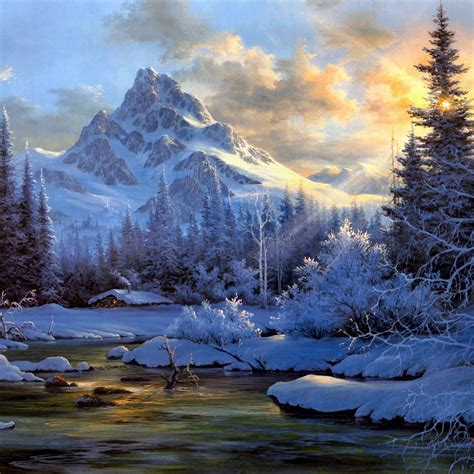 Download wallpaper winter, forest, snow, landscape, sunset, mountains ...