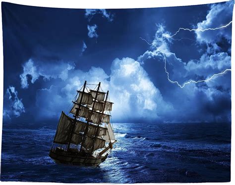 Buy BELECO 9x6ft Fabric Ocean Pirate Ship Backdrop Corsair Boat Cruise ...