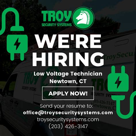 We're Hiring - Low Voltage Electrician in Newtown, CT - Troy Security Systems