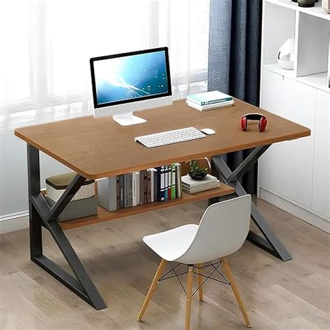 Lukzer Modern Engineered Wood Computer Desk with Built-in Bookshelf