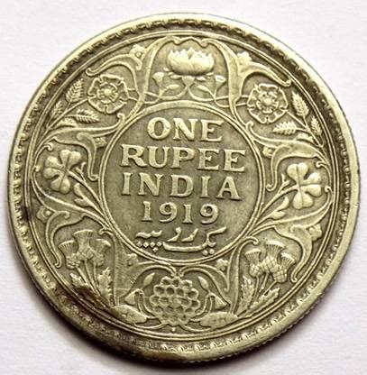 Hariom 1919 - ONE RUPEE. GEORGE V SILVER RARE COIN - INDIA # WT. 11.66 ...