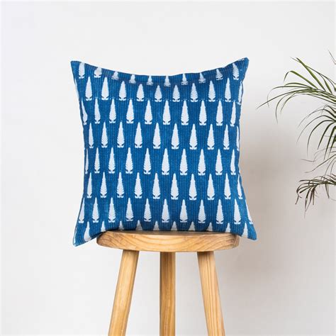 Hand Block Indigo Leaf Printed Cotton Cushion Covers Online – Dmaasa