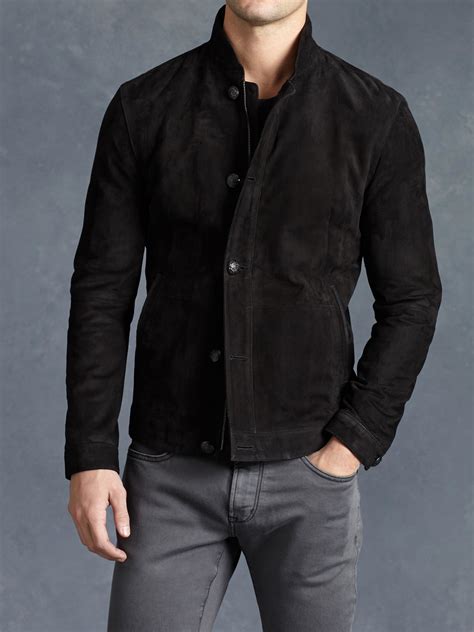 John Varvatos Suede Bomber Jacket in Black for Men - Lyst