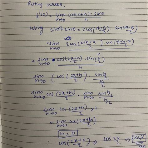 find the derivative of Sinx by definition - Brainly.in
