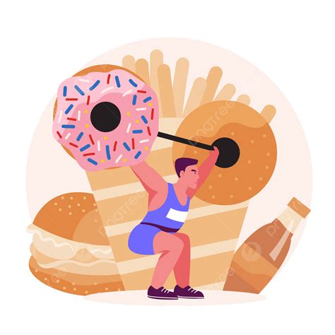 Burning Calories Vector PNG Images, Men Do Weight Training To Burn Calories From Food And Snacks ...