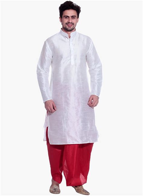 Buy Mag Men's White Kurta Red Dhoti at Amazon.in