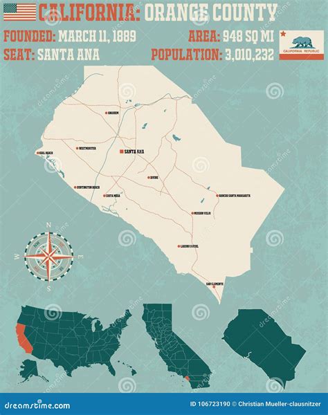 Orange County Map in California. Stock Vector - Illustration of highway, roads: 106723190