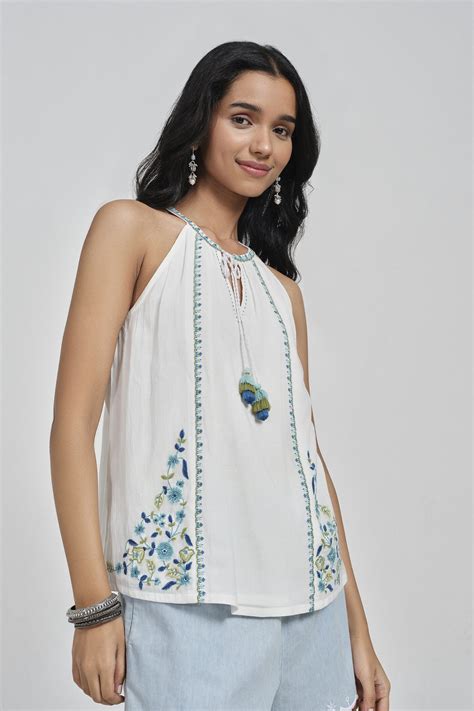 Buy Ela White Embroidered Top Online In India at Global Desi S26H291TP ...