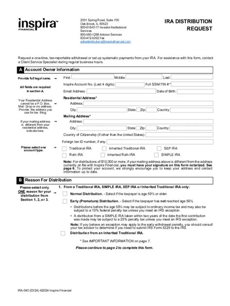 Fillable Online Inspira IRA Distribution Request Fax Email Print ...