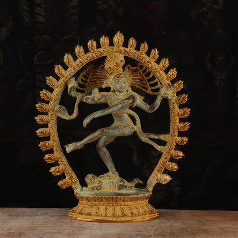 Brass Nataraja Statue Sculpture Idol Vintage Golden Green For Decor 1 ...