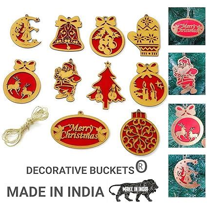 Buy Decorative Buckets: Christmas tree decorations | set of 10 wooden ...