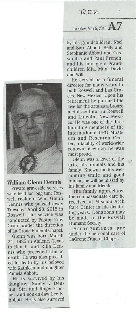 Glenn Dennis, Roswell Undertaker, Obituary, Roswell Daily Record, May 5 ...
