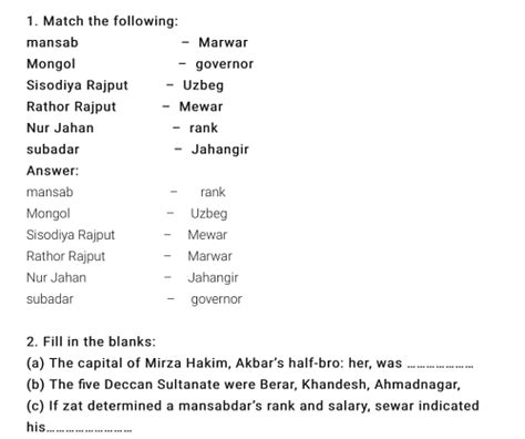 Book exercise of Mughal Empire - Class 7 PDF Download