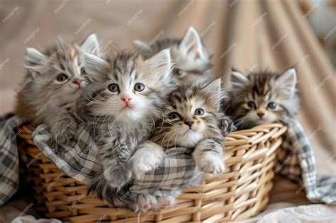 Premium Photo | A basket full of kittens with their eyes closed